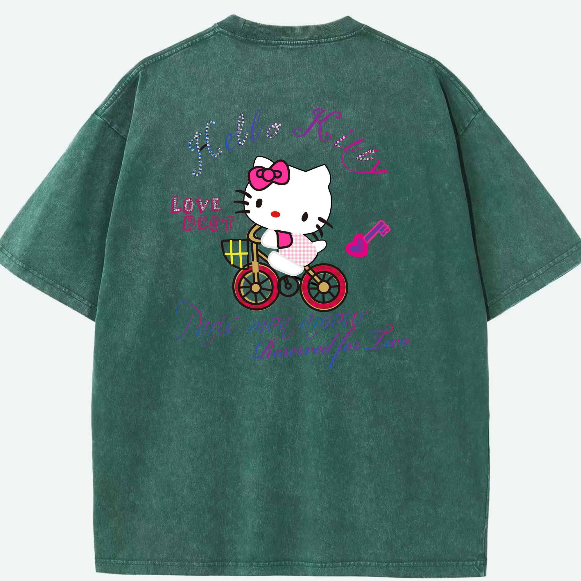 （画像用） Hello Kitty ハローキティ 綿100% ヴィンテージ風 半袖Tシャツ（背面プリント）
